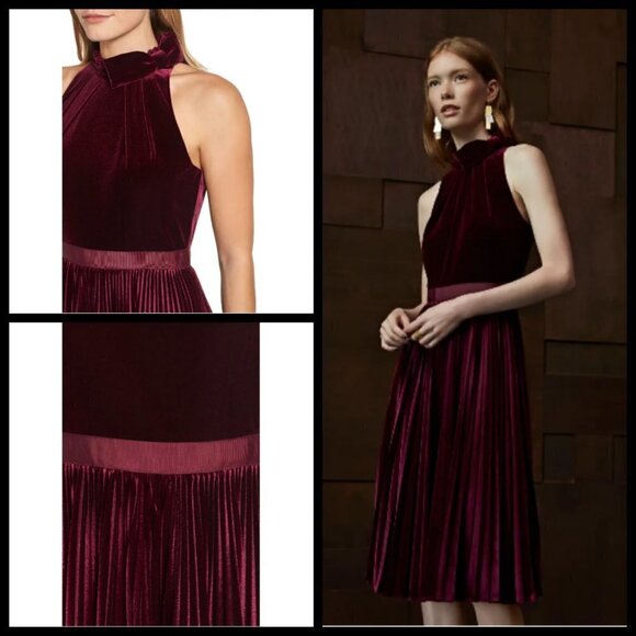 💕TED BAKER💕 Cornela Pleated Velvet Midi Dress ~ Oxblood TB4 US 10 NWT - Picture 12 of 17